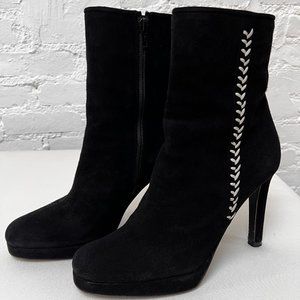 Beautiful Stuart Weitzman Black Suede Chevron Heels Ankle Boots Womens 8 M